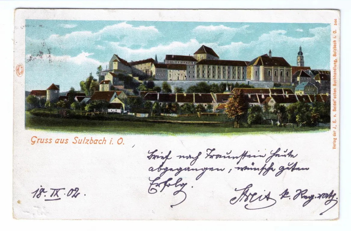 Kolorierte Postkarte mit dem Pulverturm.