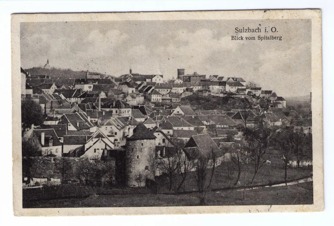 Postkarte mit Blick vom Spitalberg auf den Pulverturm.